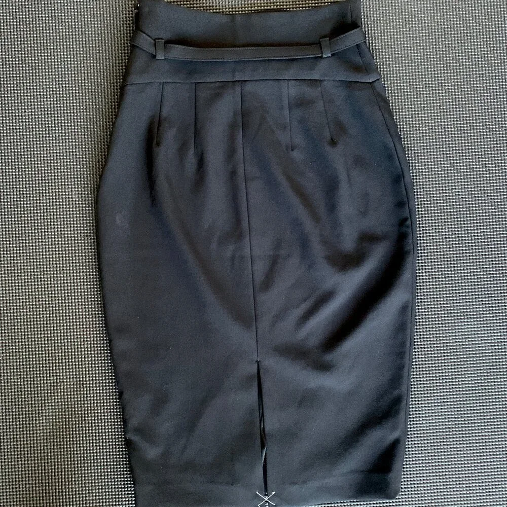 Express Long Midi Black Pencil Skirt with buckle and back slit - Picture 3 of 4